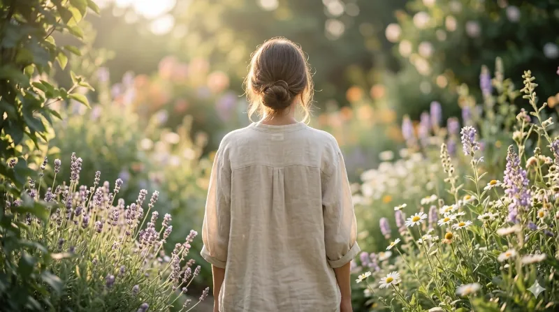 Pessoa em campo de flores silvestres — momento de calma e renovação emocional com Florais de Bach